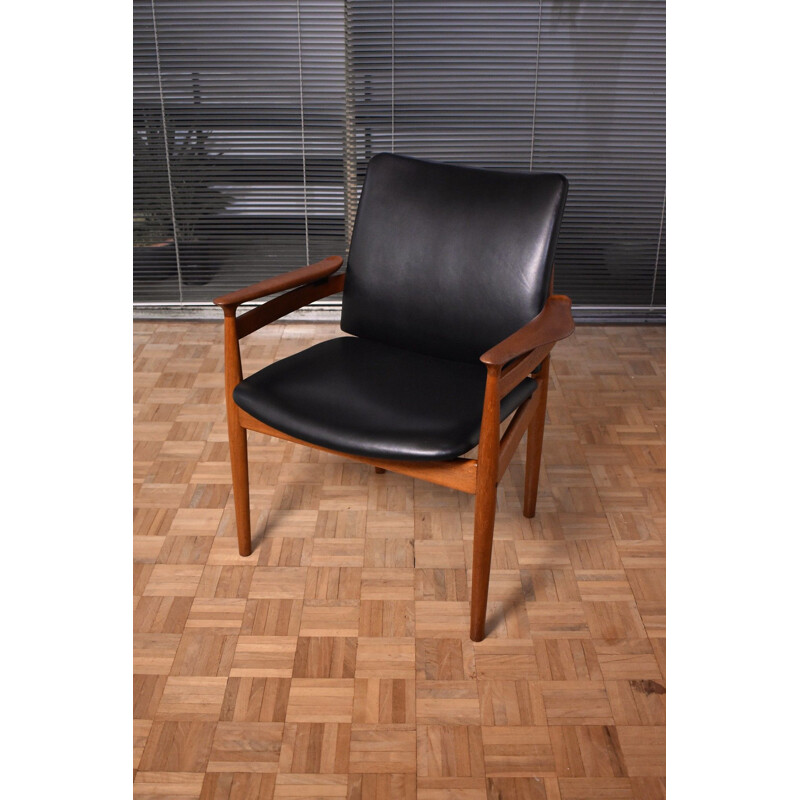 Vintage Teak & Leather Armchair Model 192 by Finn Juhl For France & Son, Denmark 1950s