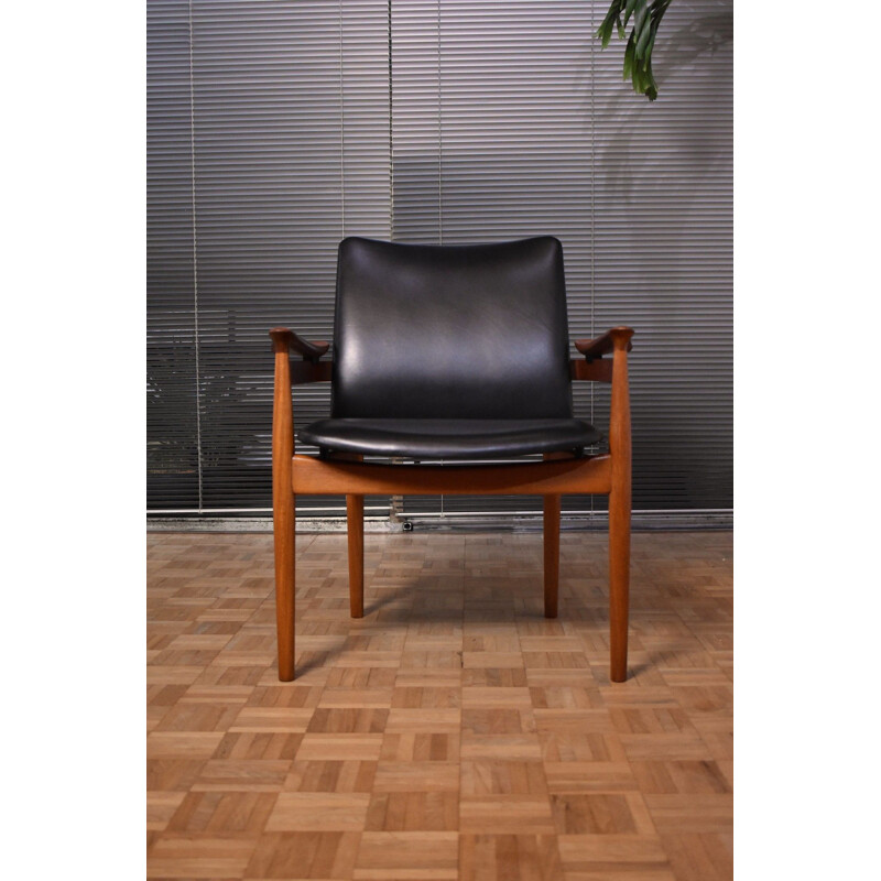 Vintage Teak & Leather Armchair Model 192 by Finn Juhl For France & Son, Denmark 1950s