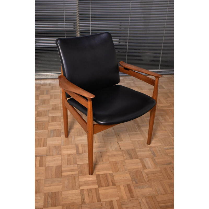 Vintage Teak & Leather Armchair Model 192 by Finn Juhl For France & Son, Denmark 1950s