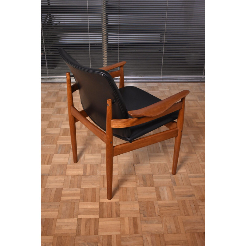 Vintage Teak & Leather Armchair Model 192 by Finn Juhl For France & Son, Denmark 1950s