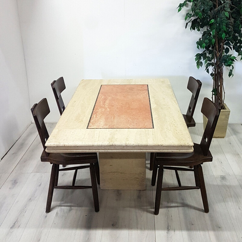 Vintage Hollywood regency travertine dining table 1970s