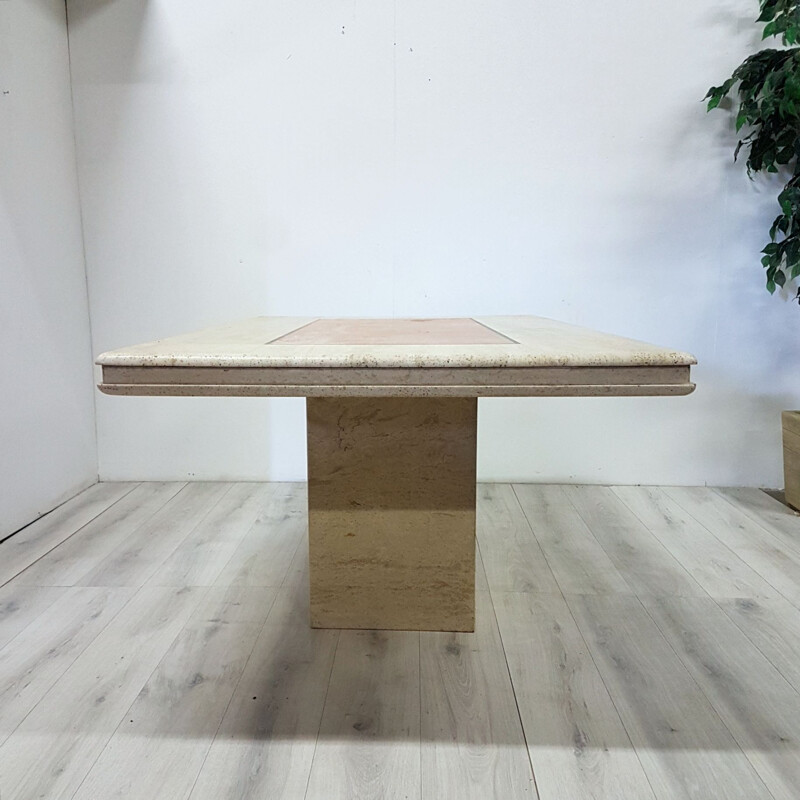 Vintage Hollywood regency travertine dining table 1970s