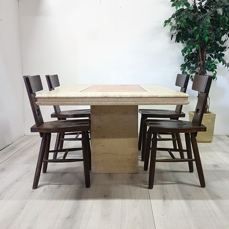 Vintage Hollywood regency travertine dining table 1970s