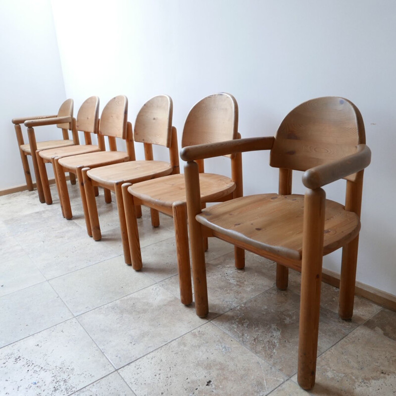 Set of 6 vintage Rainer Daumiller Pine Dining Chairs, Swedish 1970s
