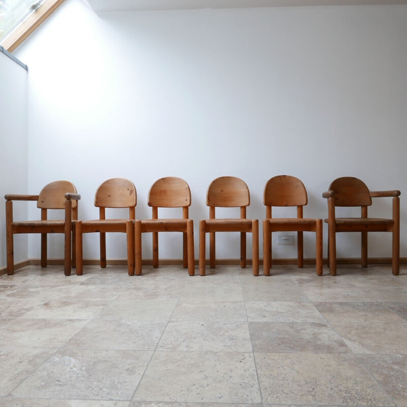 Set of 6 vintage Rainer Daumiller Pine Dining Chairs, Swedish 1970s