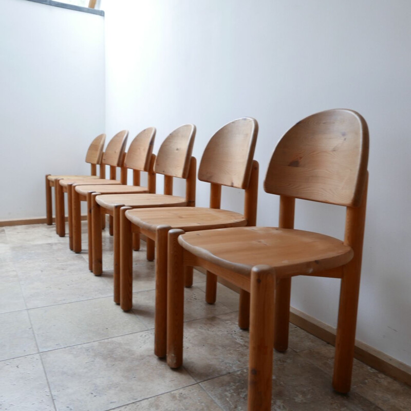 Set of 6 vintage Rainer Daumiller Pine Dining Chairs, Swedish 1970s