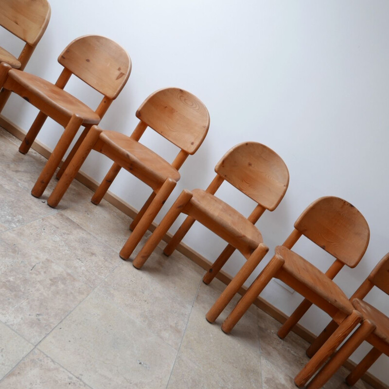 Set of 6 vintage Rainer Daumiller Pine Dining Chairs, Swedish 1970s