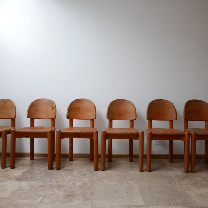 Set of 6 vintage Rainer Daumiller Pine Dining Chairs, Swedish 1970s