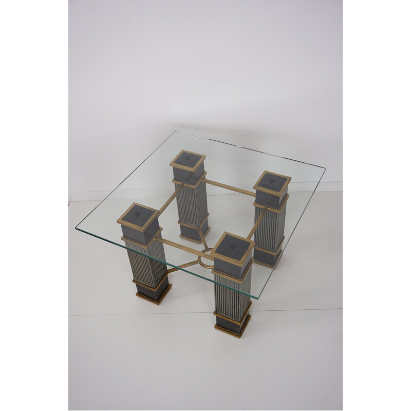 Vintage coffee table in marble and glass, Italian 1970s