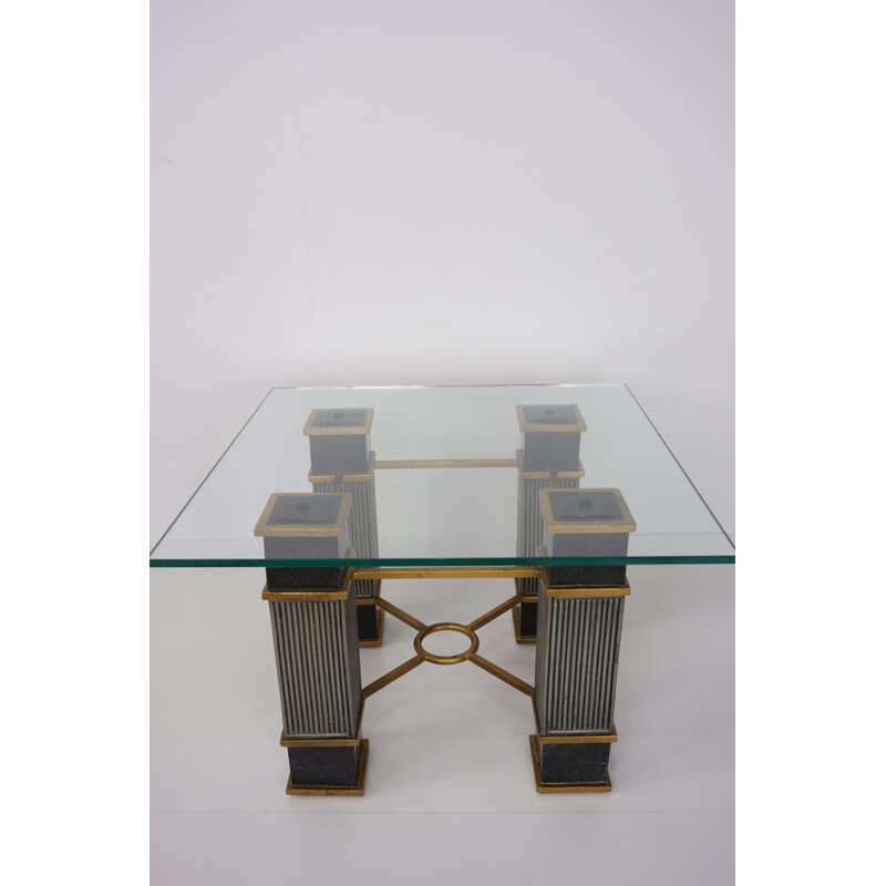 Vintage coffee table in marble and glass, Italian 1970s