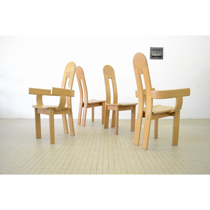 Lot de 4 chaises vintage en chêne Brutaliste 1980