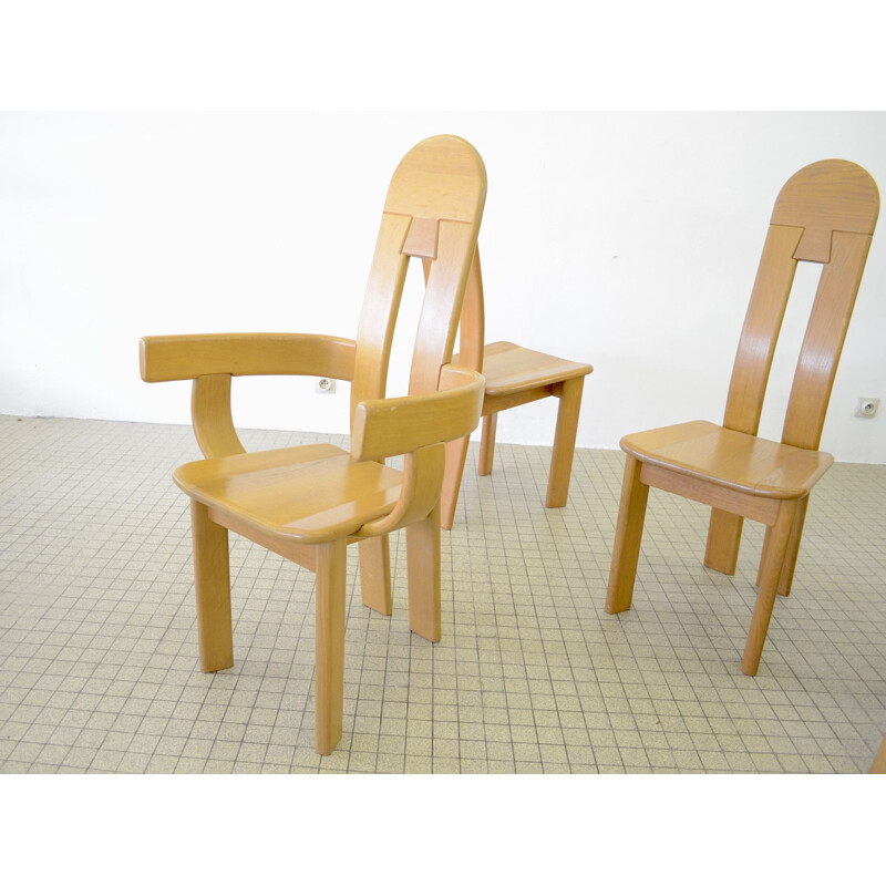 Set of 4 vintage oak chairs Brutaliste 1980
