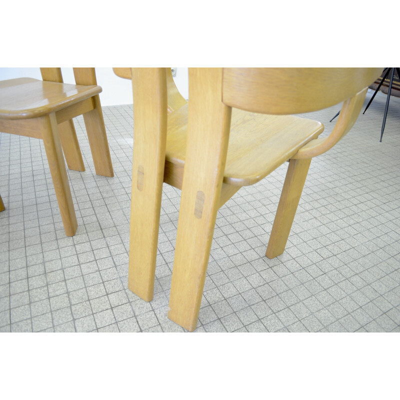 Set of 4 vintage oak chairs Brutaliste 1980