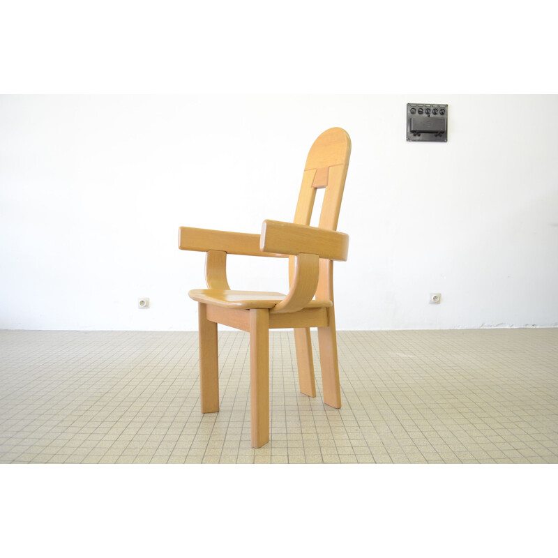 Set of 4 vintage oak chairs Brutaliste 1980