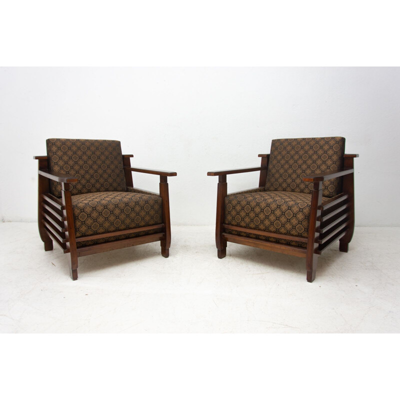 Pair of vintage functional Bauhaus armchairs, Austria 1930