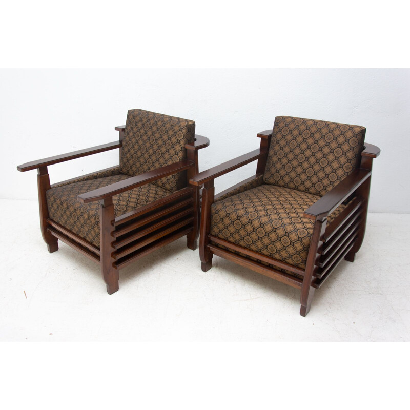 Pair of vintage functional Bauhaus armchairs, Austria 1930