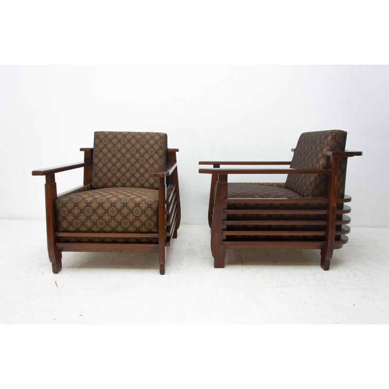 Pair of vintage functional Bauhaus armchairs, Austria 1930