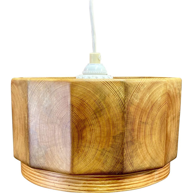 Vintage solid wood hanging lamp, Scandinavian 1950s