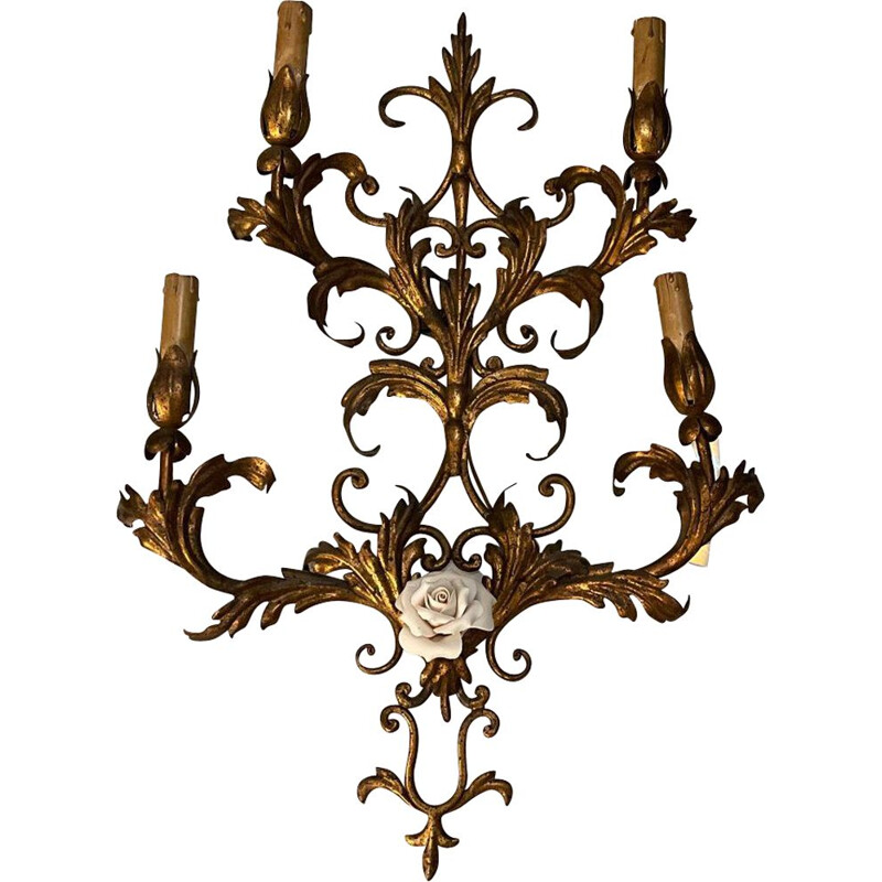 Vintage Florentijnse gouden wandlampen, 1960