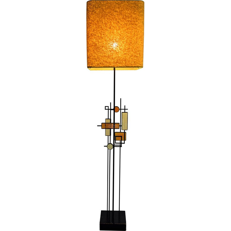 Modern vintage floor lamp in wrought iron and glass by Holm Sorensen, Denmark 1960