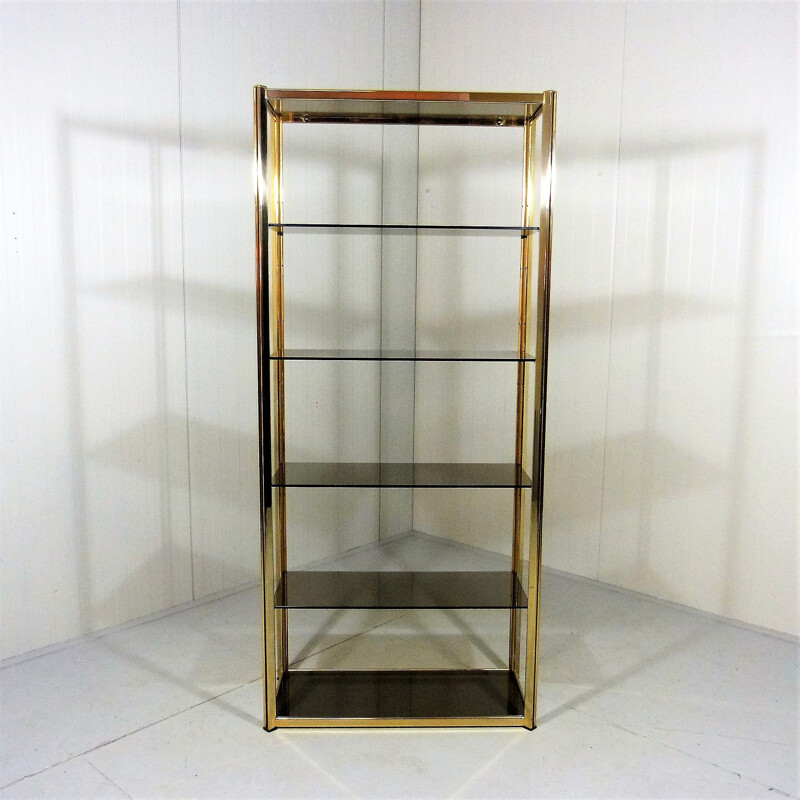 Large vintage display in brass and smoked glass 1970