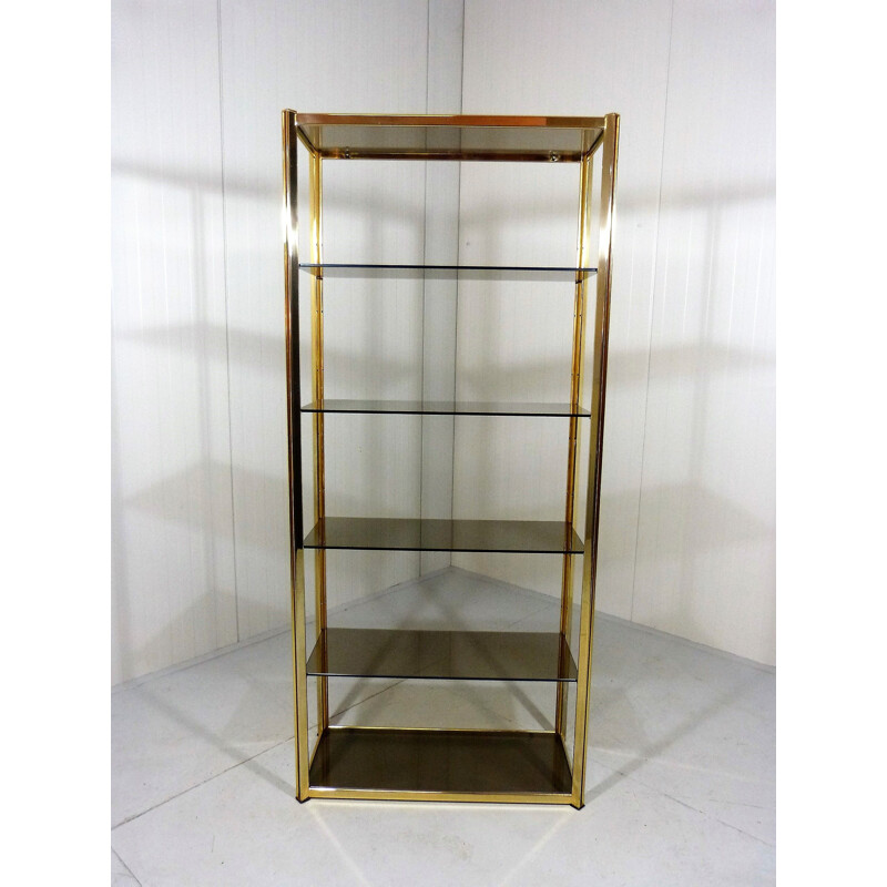 Large vintage display in brass and smoked glass 1970