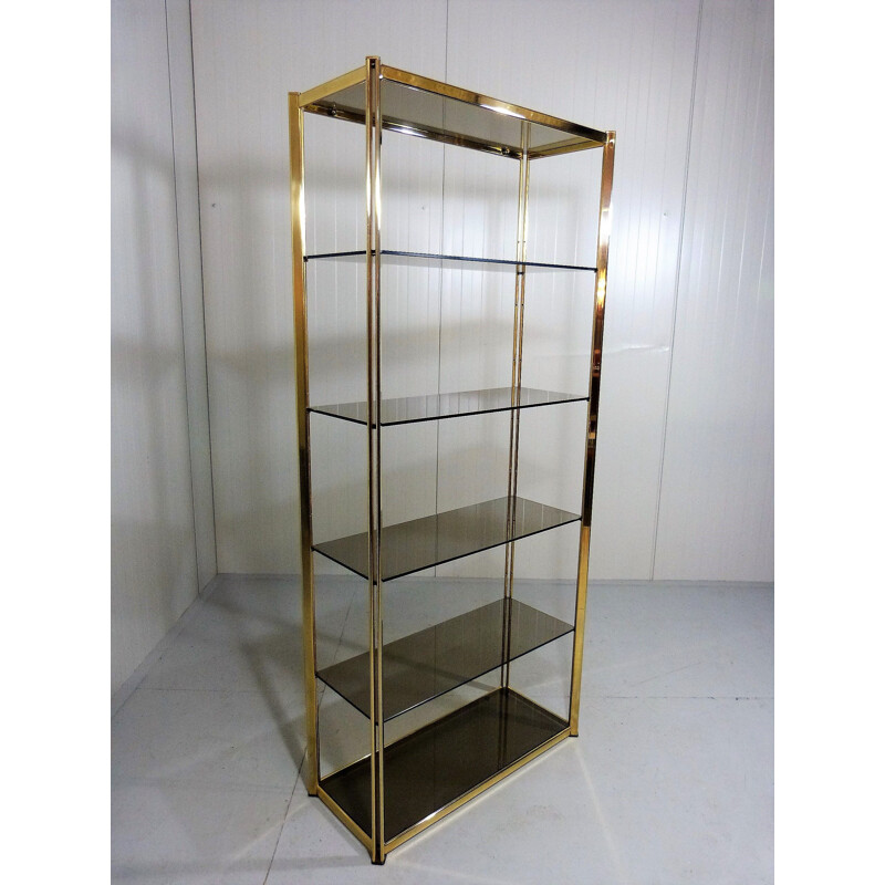 Large vintage display in brass and smoked glass 1970