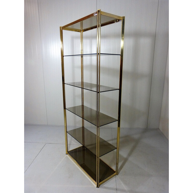 Large vintage display in brass and smoked glass 1970