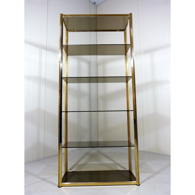 Large vintage display in brass and smoked glass 1970