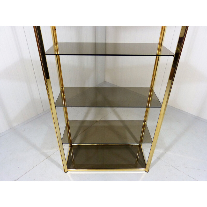 Large vintage display in brass and smoked glass 1970