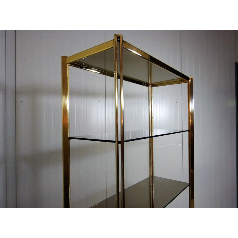 Large vintage display in brass and smoked glass 1970