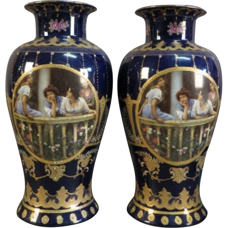 Pair of vintage Art Nouveau vases from Royal Limoges, 1900