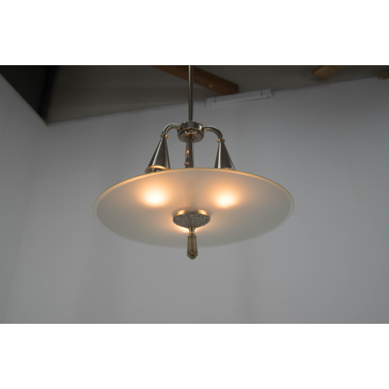 Lampadario Art Déco vintage nichelato, 1920