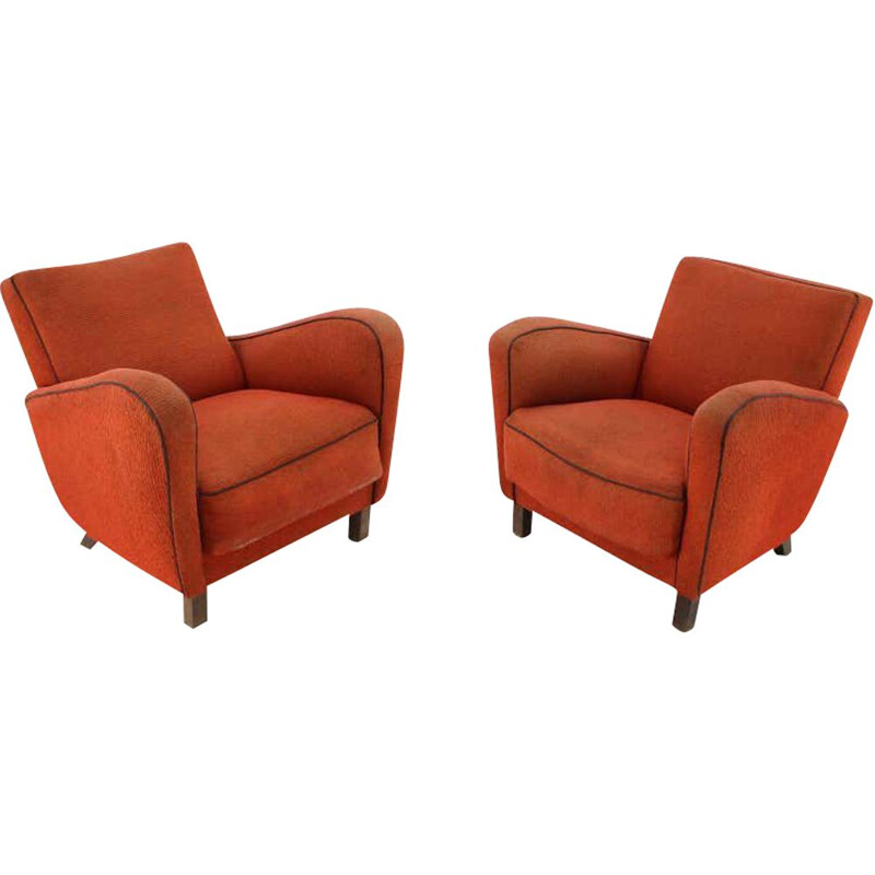 Pair of vintage Art Deco Armchairs H-283 by Jindřich Halabala 1930s