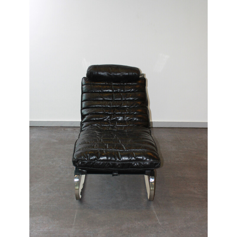 Vintage metal and leather lounge armchair 1970