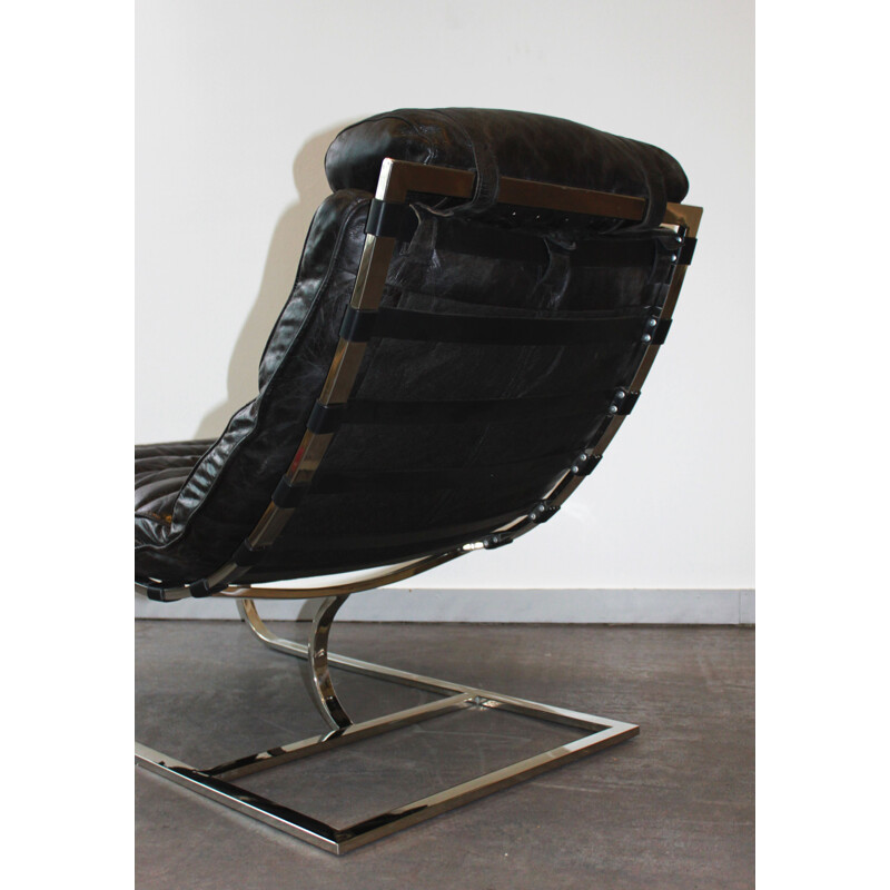 Vintage metal and leather lounge armchair 1970