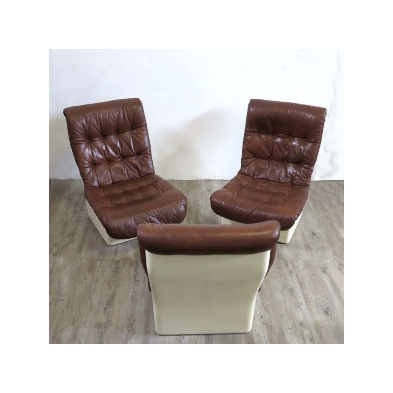 Set of 3 vintage lounge chairs with stool from Airborne, France 1970