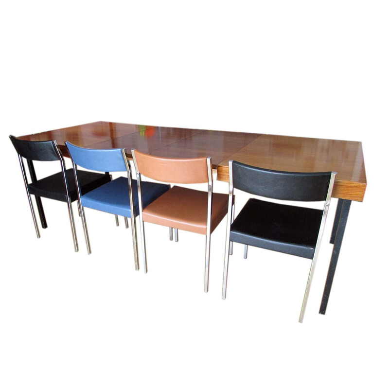 Extending dining table in teak and lacquered metal, Dieter WEACKERLIN - 1960s