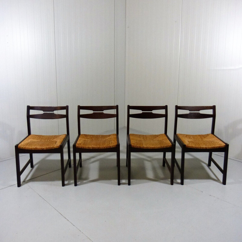 Set of 4 vintage wenge wooden dining chairs 1960s