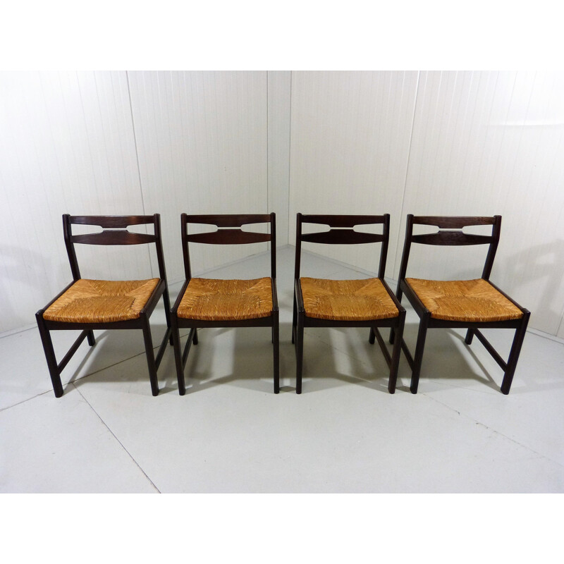 Set of 4 vintage wenge wooden dining chairs 1960s