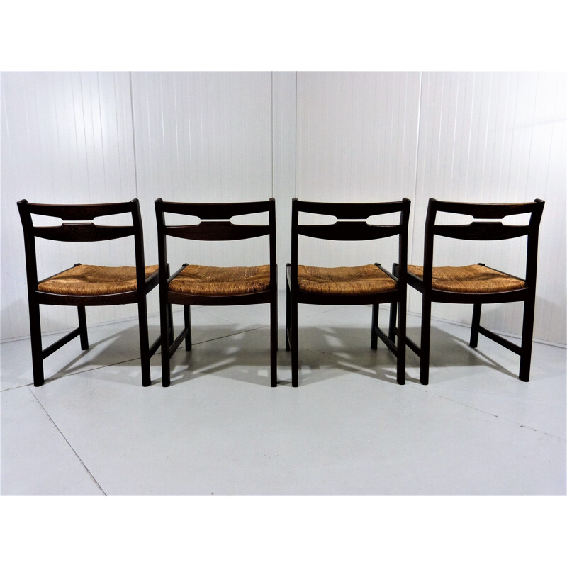 Set of 4 vintage wenge wooden dining chairs 1960s