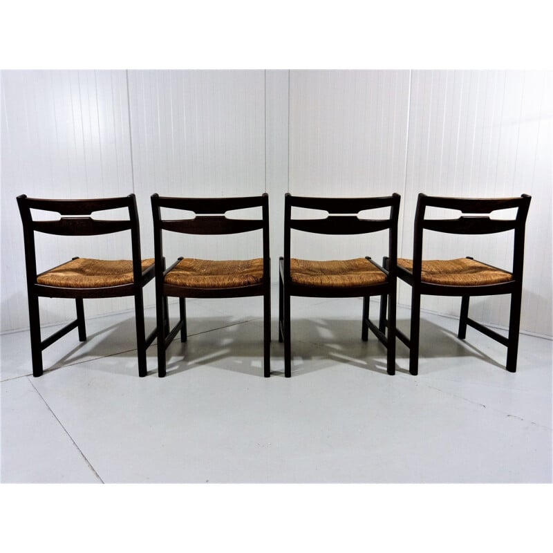 Juego de 4 sillas vintage de madera wengué 1960