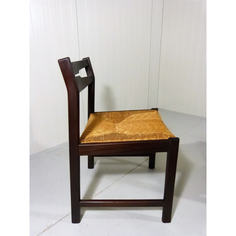 Suite de 4 chaises vintage en bois wengé 1960