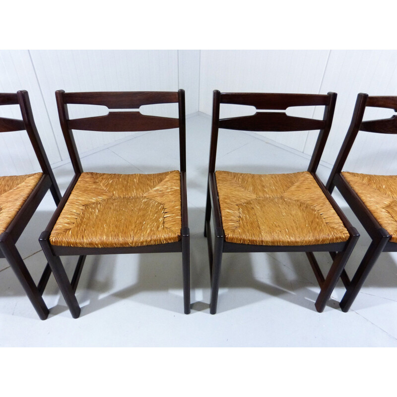 Set of 4 vintage wenge wooden dining chairs 1960s