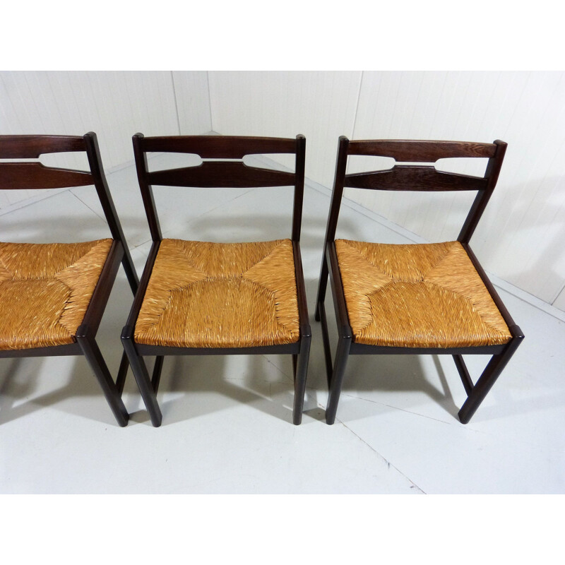 Set of 4 vintage wenge wooden dining chairs 1960s