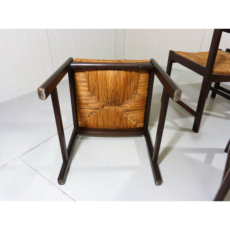 Juego de 4 sillas vintage de madera wengué 1960