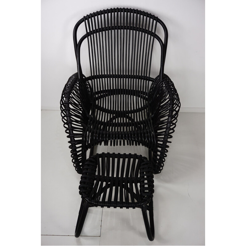 Vintage rattan armchair with matching ottoman