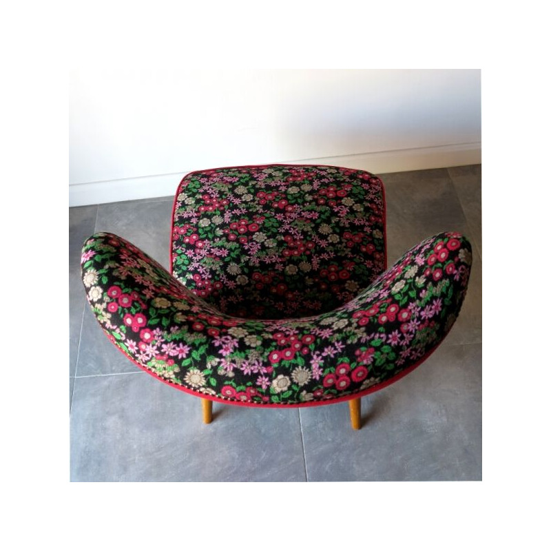 Chaise de cocktail vintage fleurs, 1950