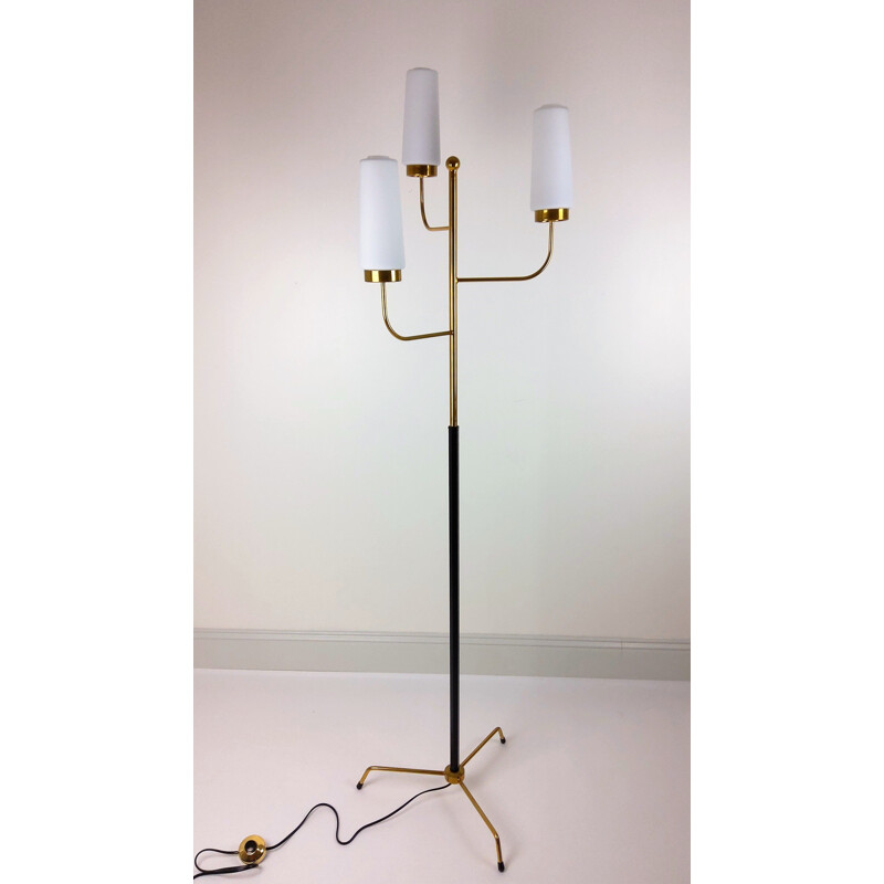 Vintage glass floor lamp with 3 opalines 1960