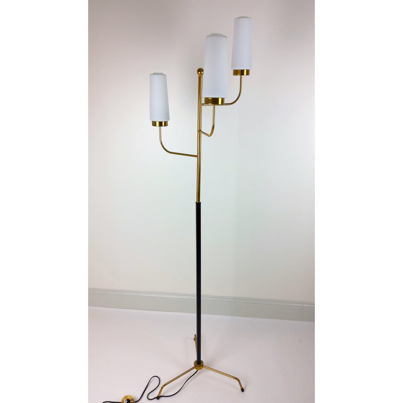 Vintage glass floor lamp with 3 opalines 1960